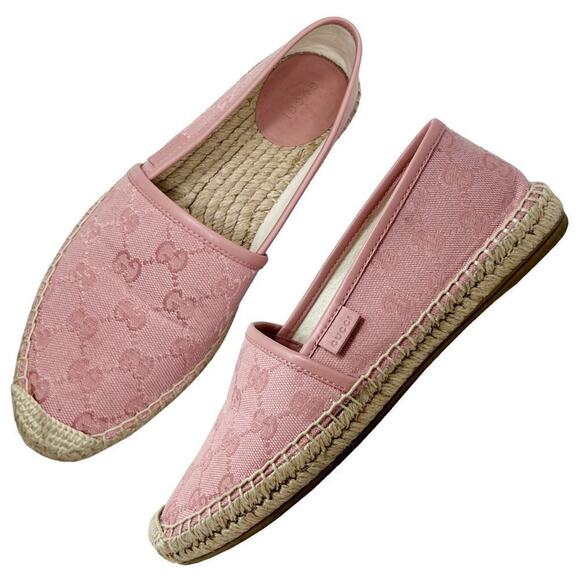 Gucci Pink Monogram Canvas Espadrille Flats – Size 37.5 - Picture 1 of 10